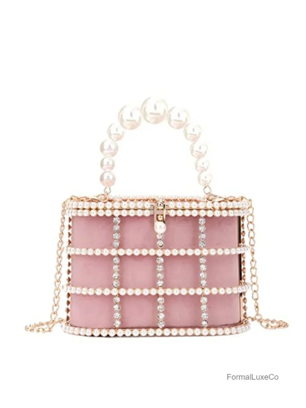 Metal Crystal Pearl Evening Clutch Bucket Bag Wedding Prom Party